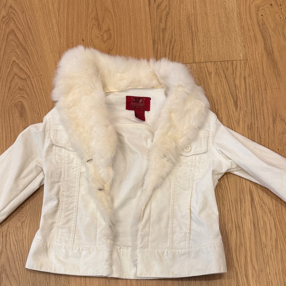 Paris Blues White Jacket with rabbit Fur Collar